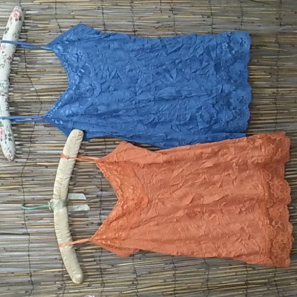 Maurices Tops - 2 Maurices Stretchy V Neck Lacey Crinkled Camisoles